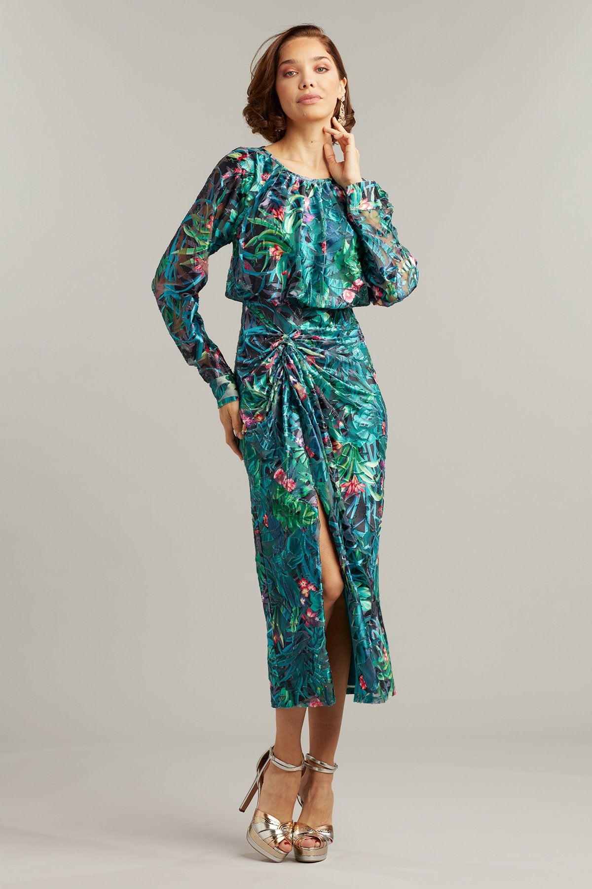 Beeja Long Sleeve Twist-Drape Dress