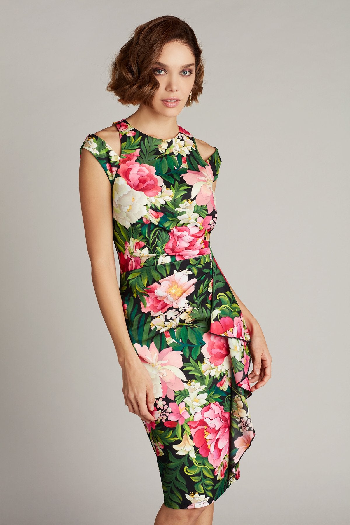 Zora Floral Shoulder Cut-Out Dress