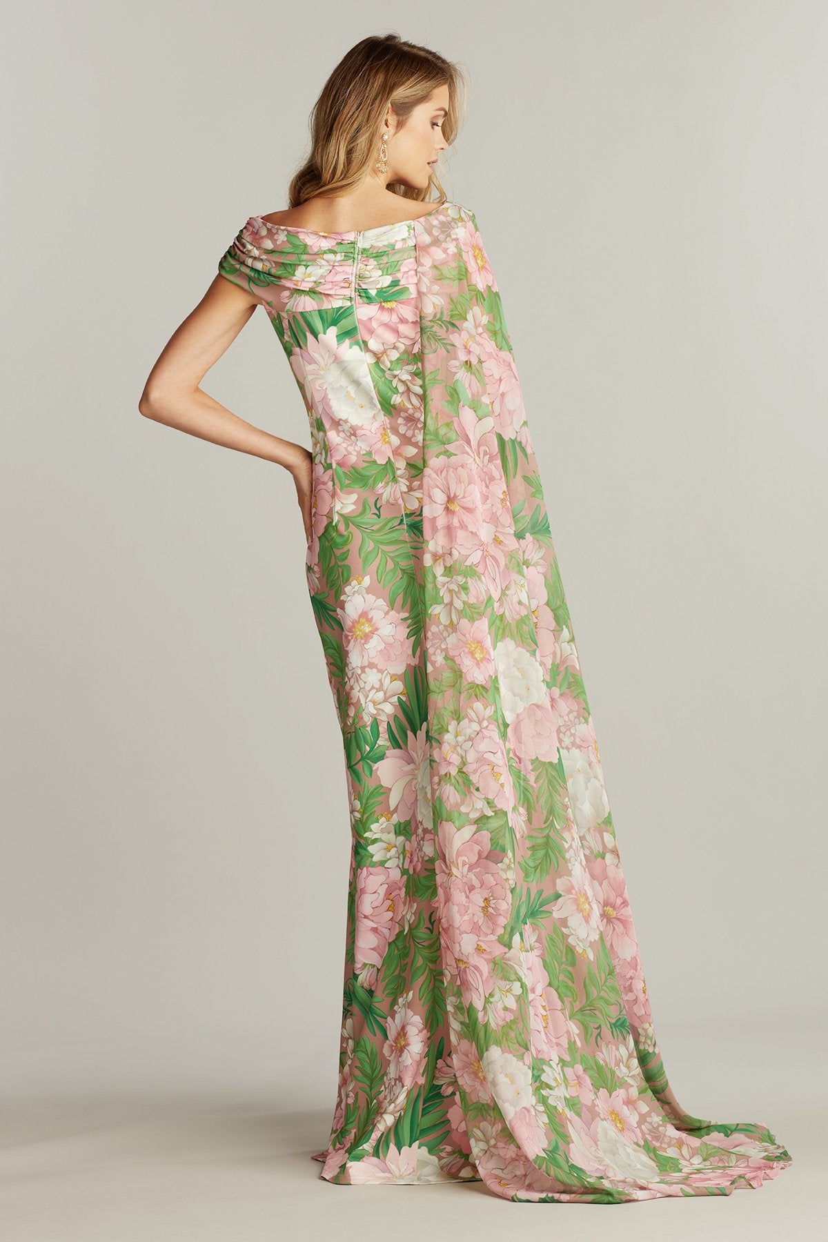 Wyeth Cape Sleeve Floral Print Gown