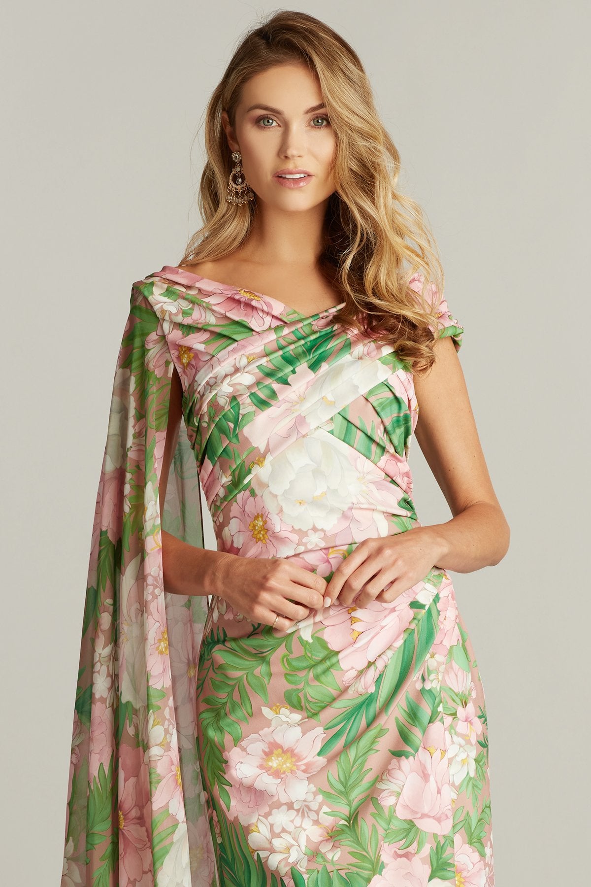 Wyeth Cape Sleeve Floral Print Gown
