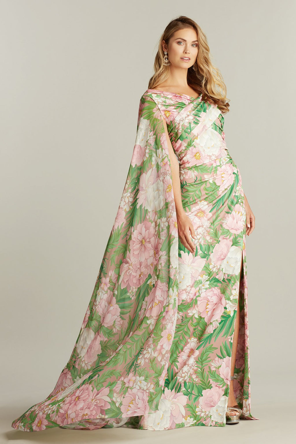 Wyeth Cape Sleeve Floral Print Gown