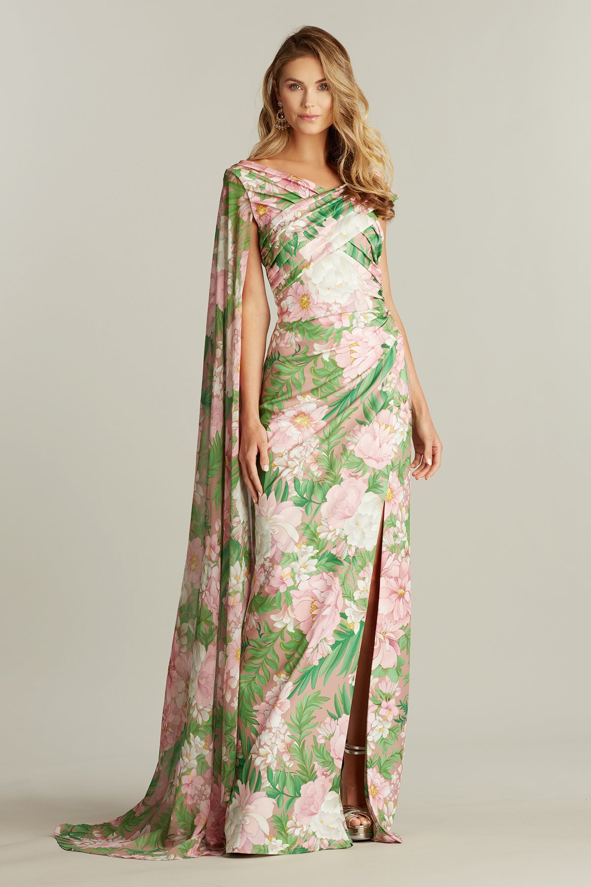 Wyeth Cape Sleeve Floral Print Gown
