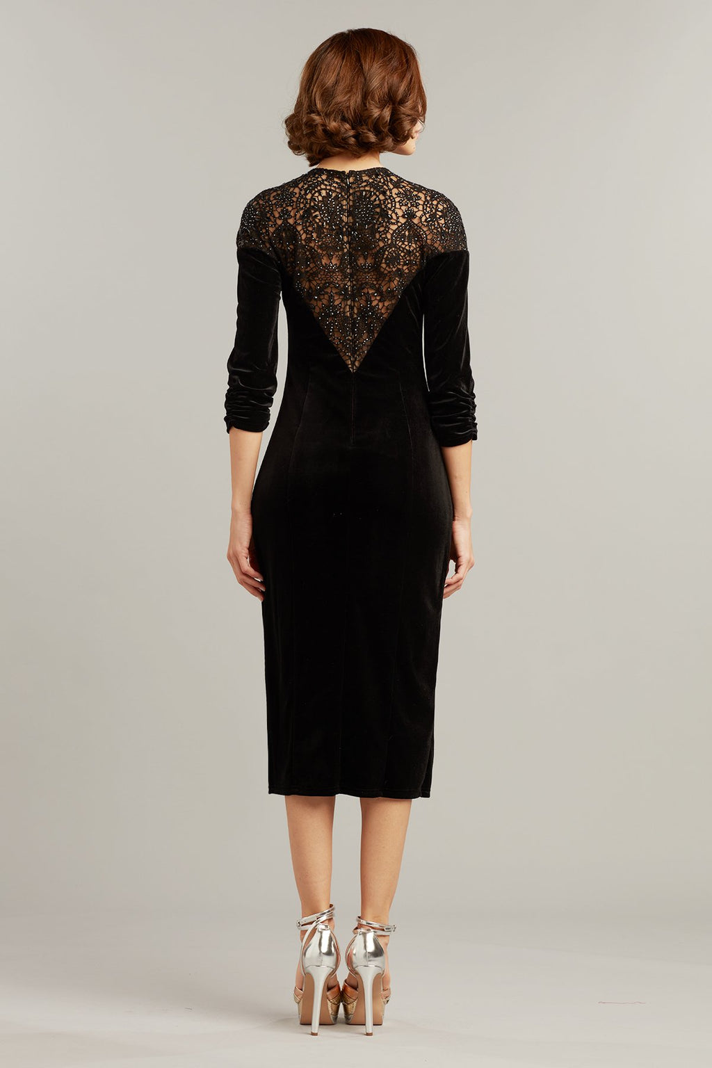 Wallace Beaded Illusion Velvet Dress