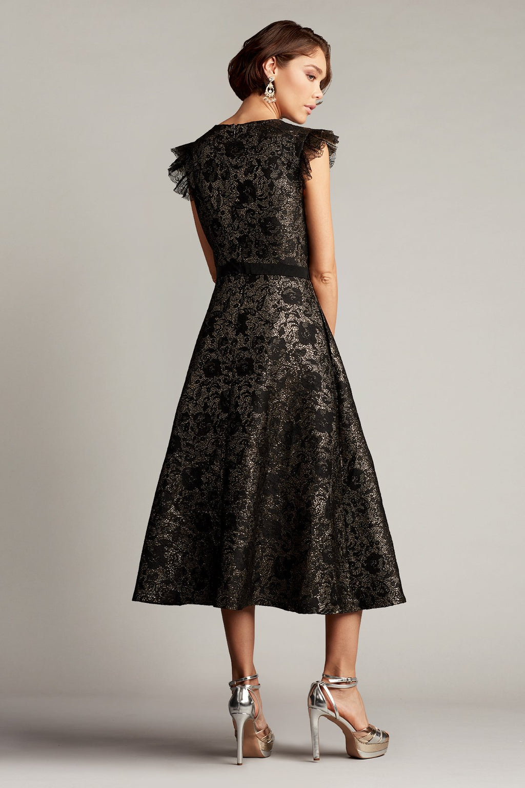 Noble Metallic Jacquard Tea-Length Dress