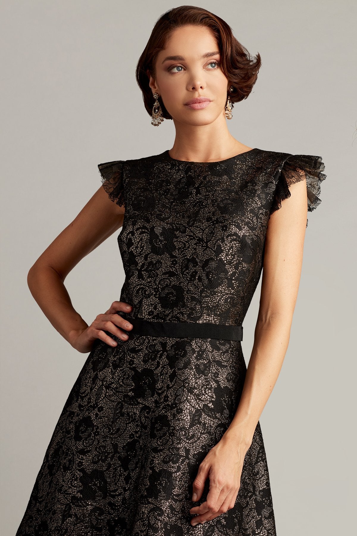 Noble Metallic Jacquard Tea-Length Dress