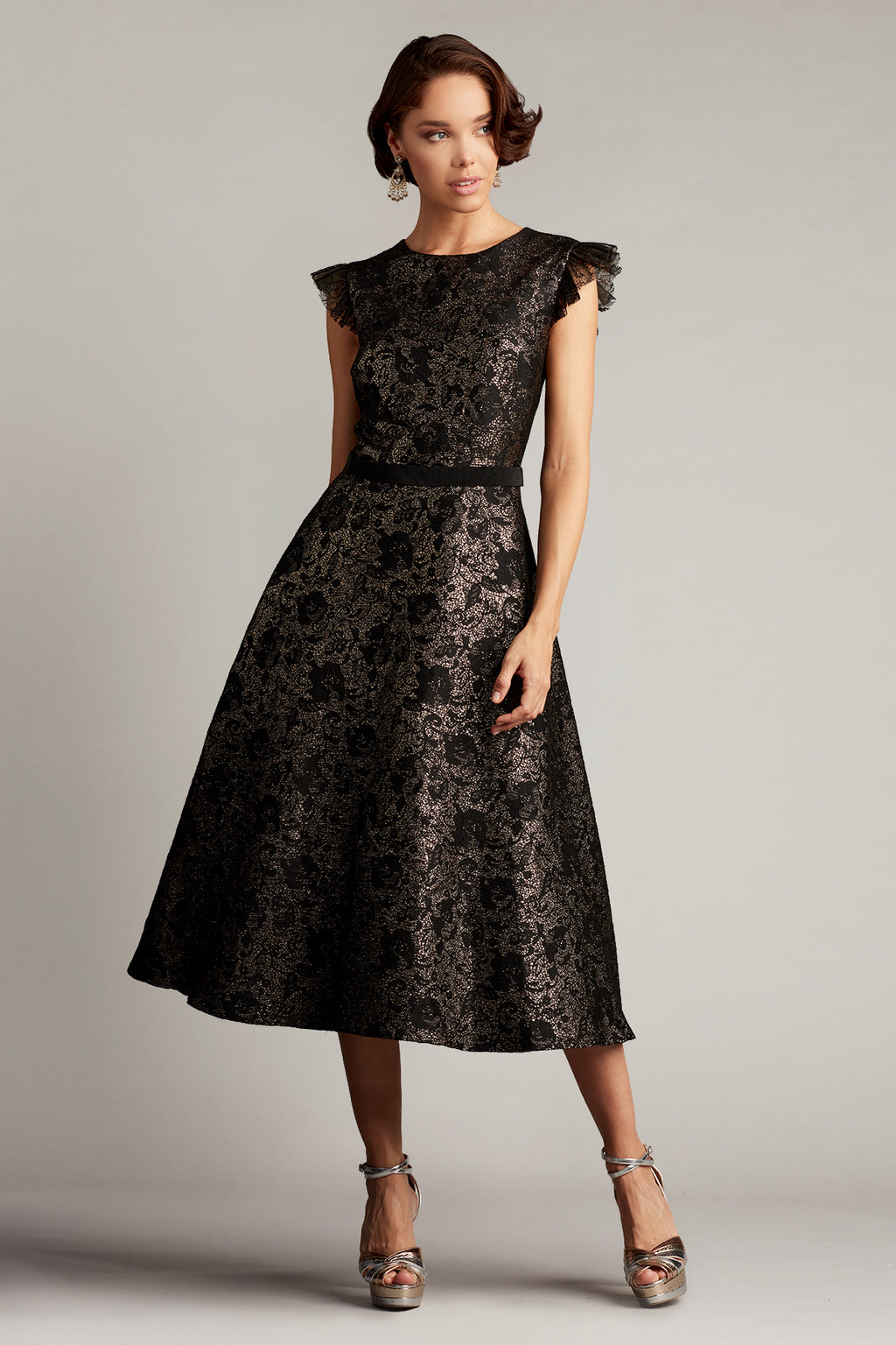 Noble Metallic Jacquard Tea-Length Dress