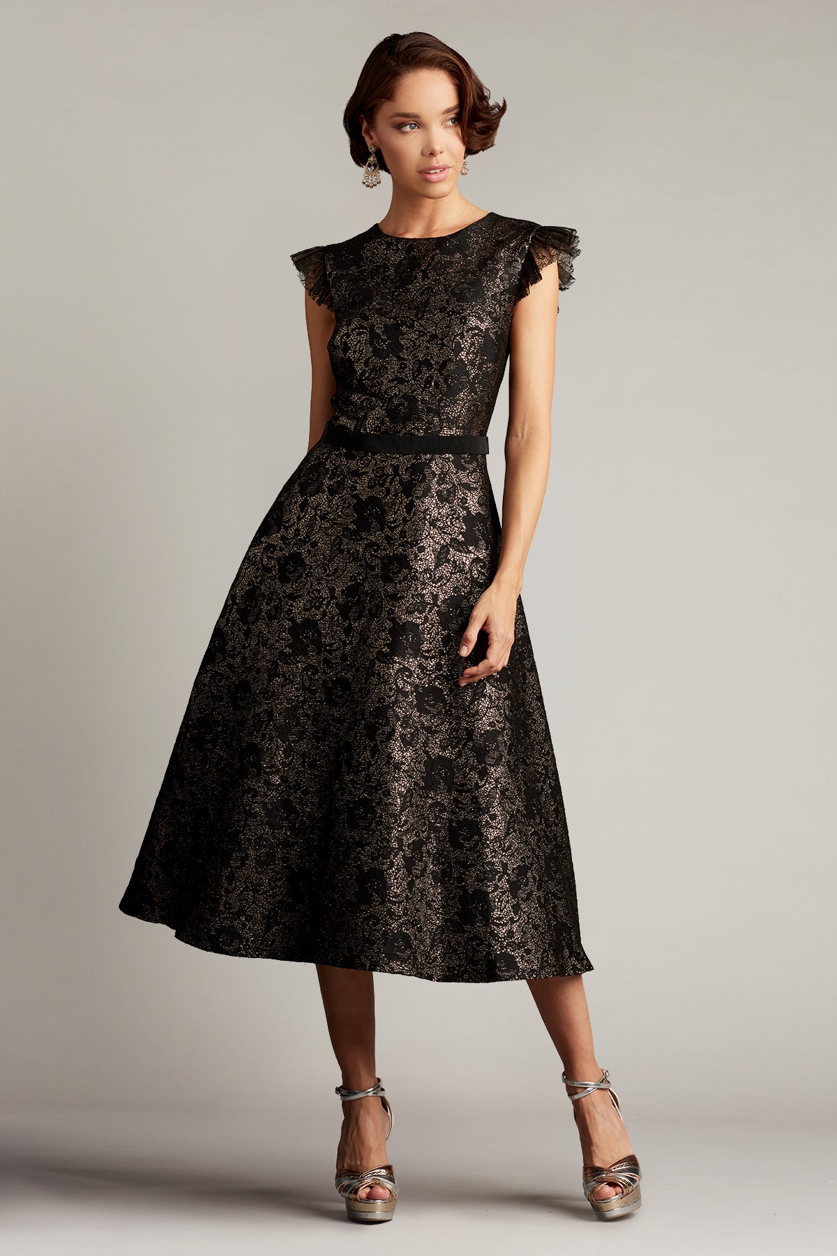 Noble Metallic Jacquard Tea-Length Dress