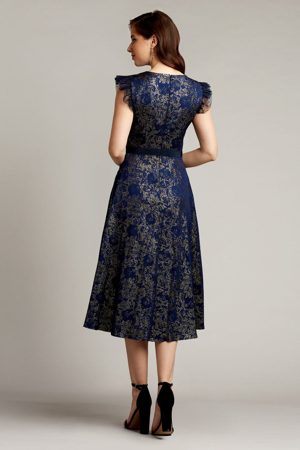 Noble Metallic Jacquard Tea-Length Dress