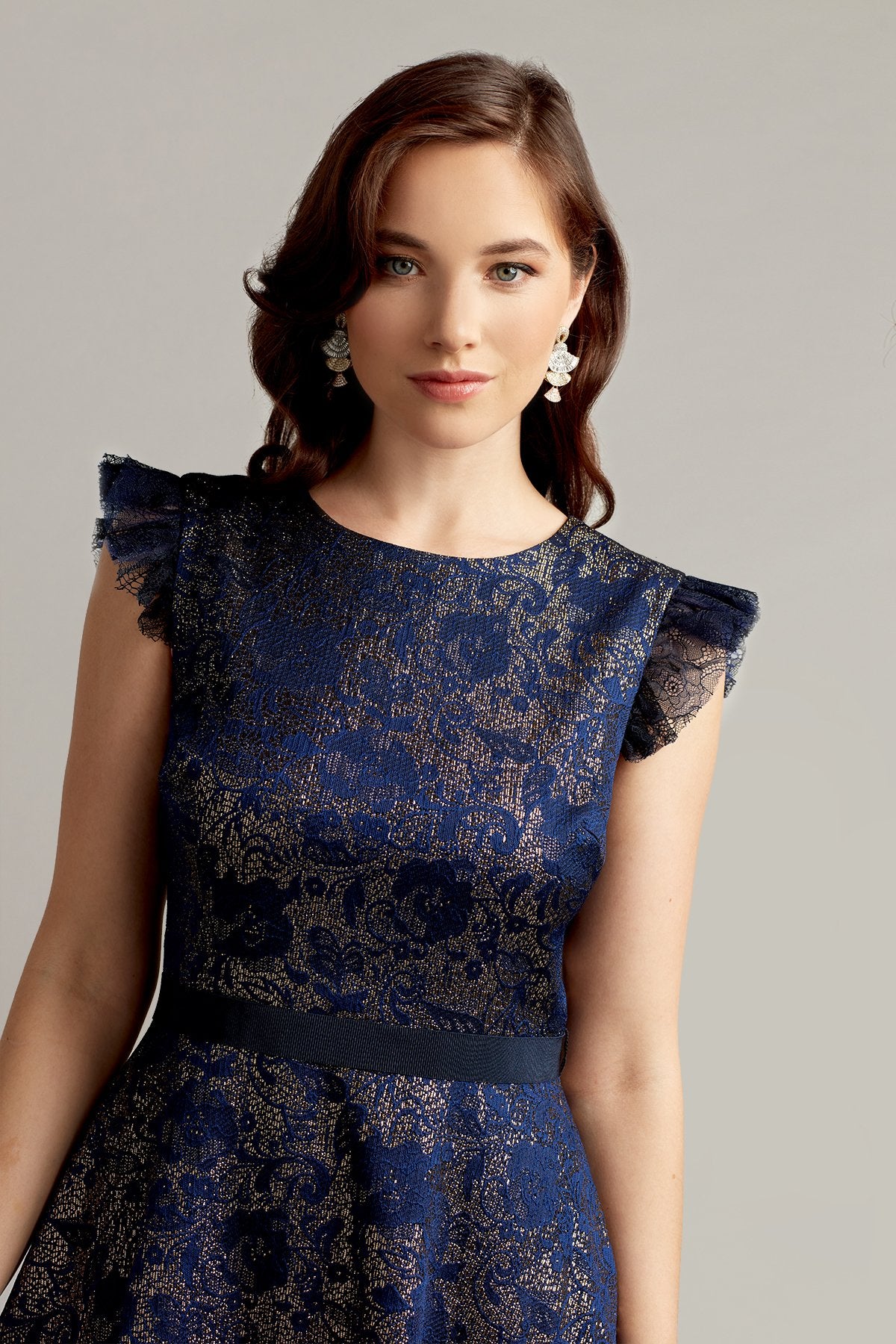 Noble Metallic Jacquard Tea-Length Dress