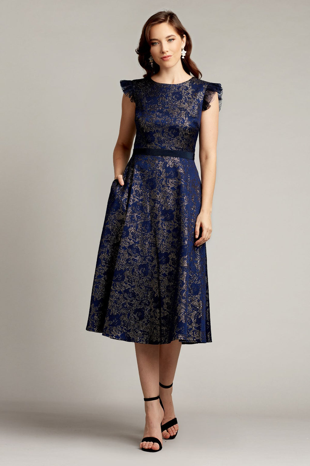Noble Metallic Jacquard Tea-Length Dress