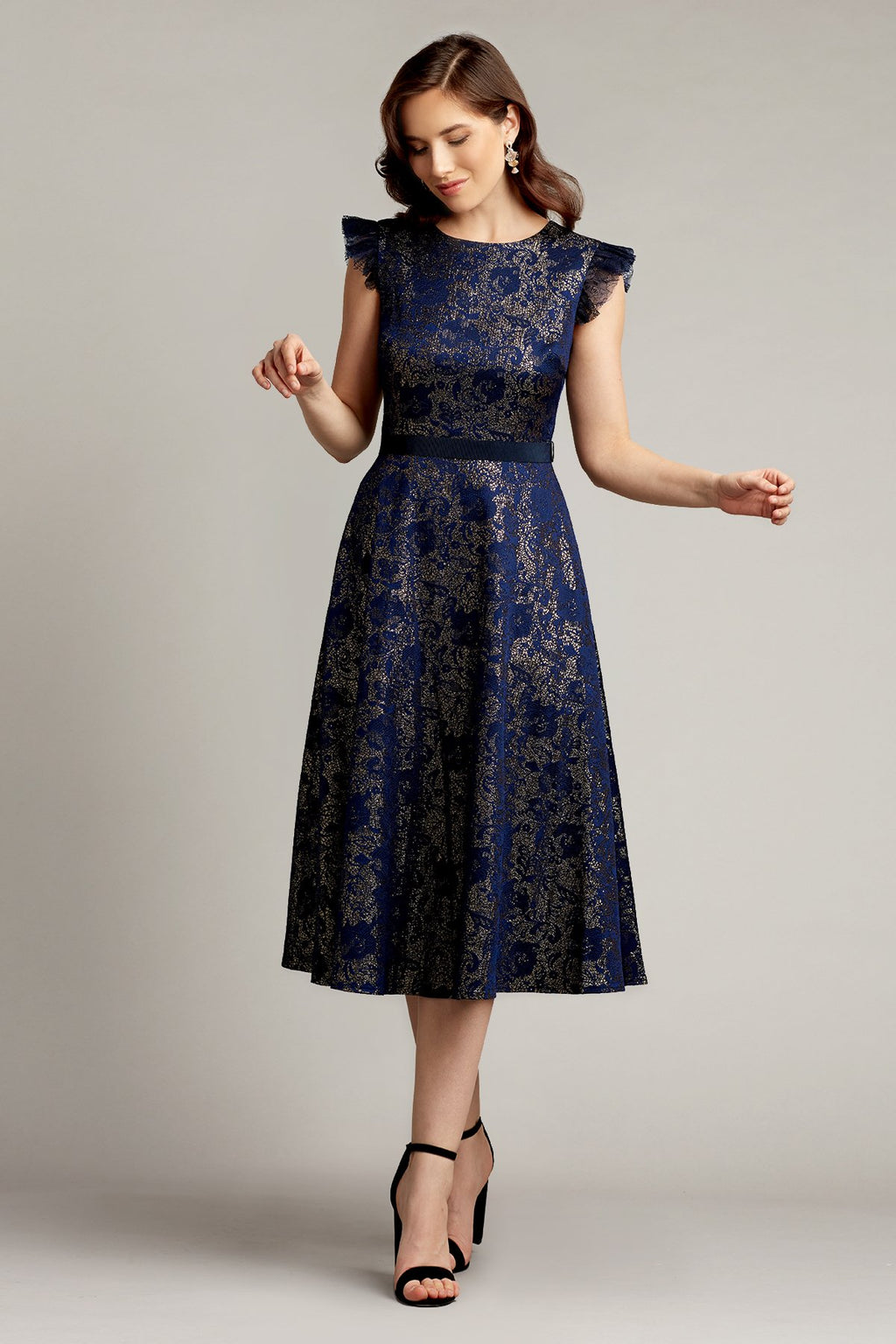 Noble Metallic Jacquard Tea-Length Dress