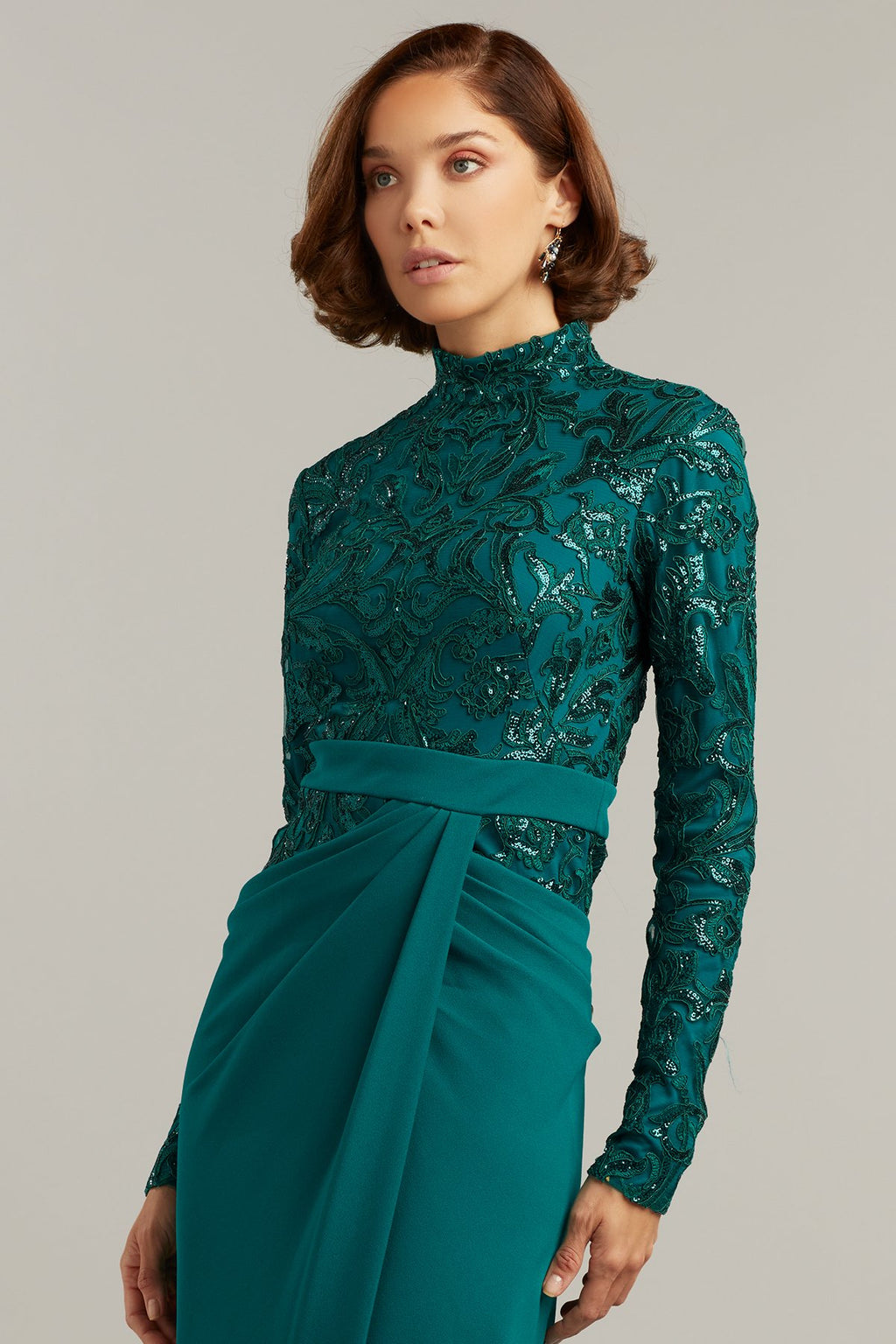 Brioni Sequin Embroidered Draped Gown