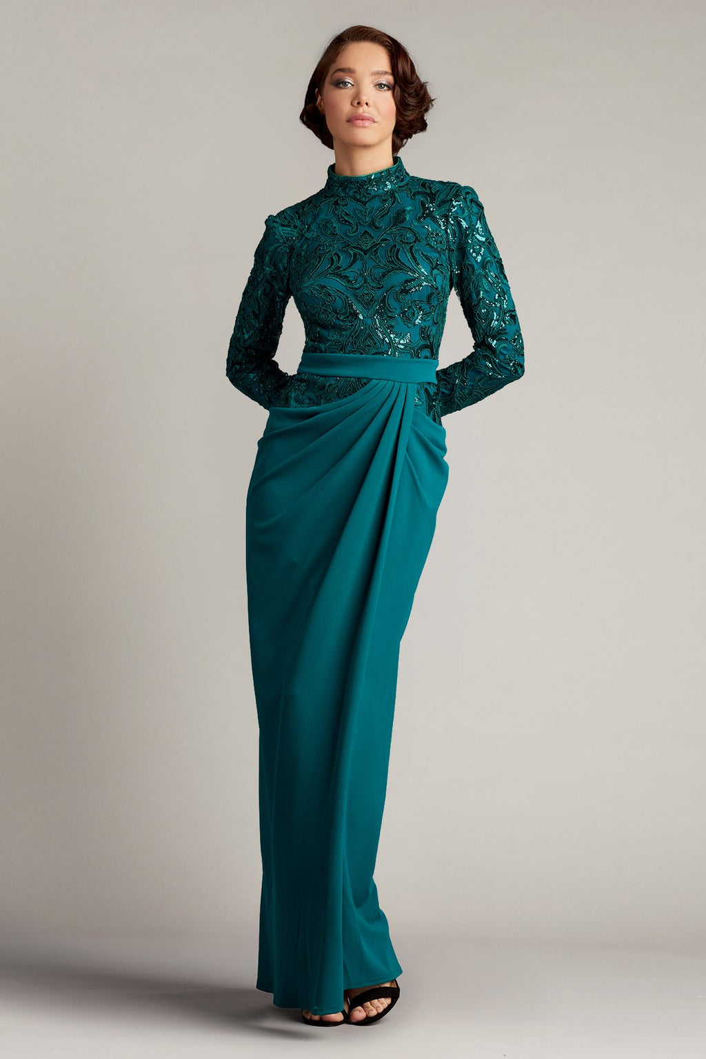 Brioni Sequin Embroidered Draped Gown