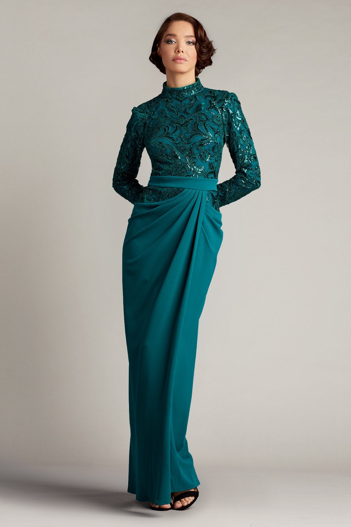 Brioni Sequin Embroidered Draped Gown