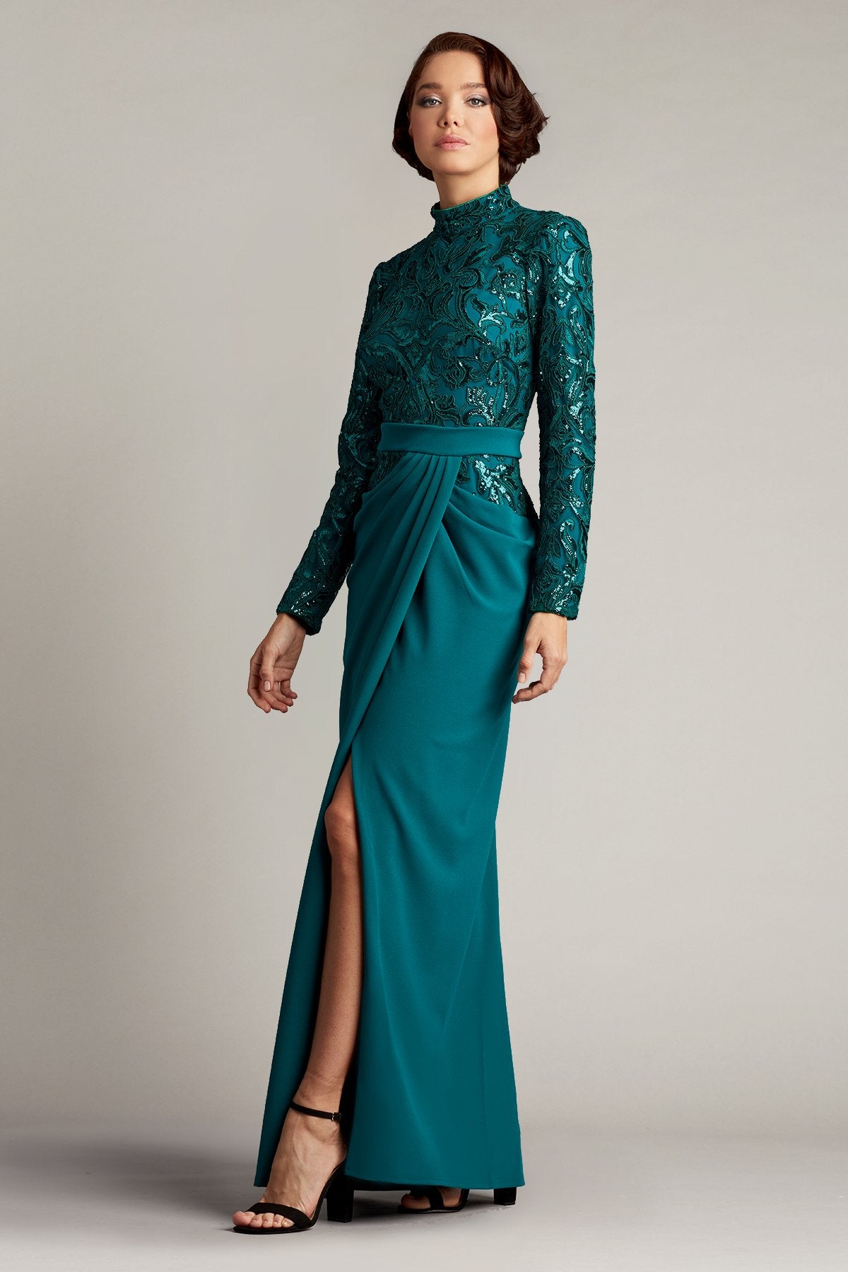 Brioni Sequin Embroidered Draped Gown