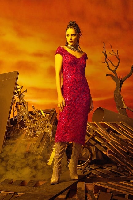 Aleida Sequin-Embroidered Tea-Length Dress