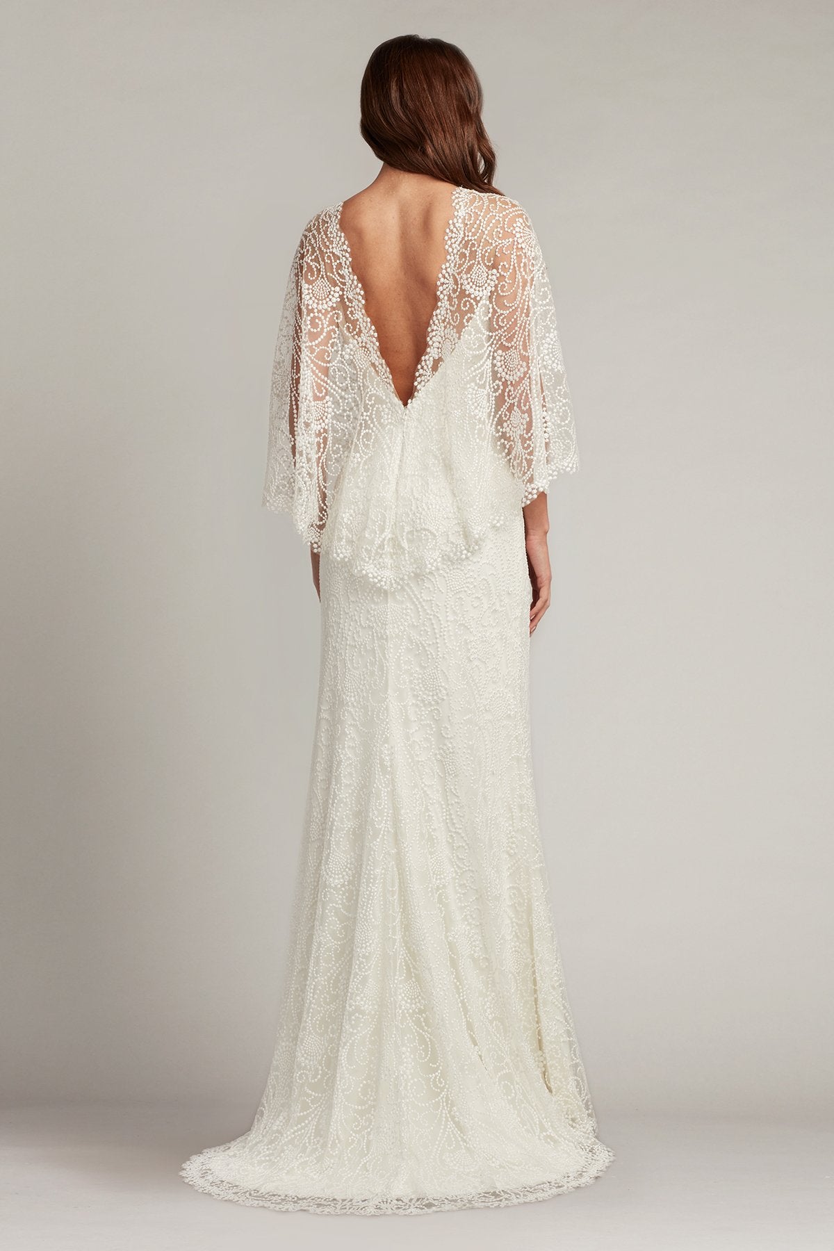 Eagen Draped Overlay Embroidered Gown