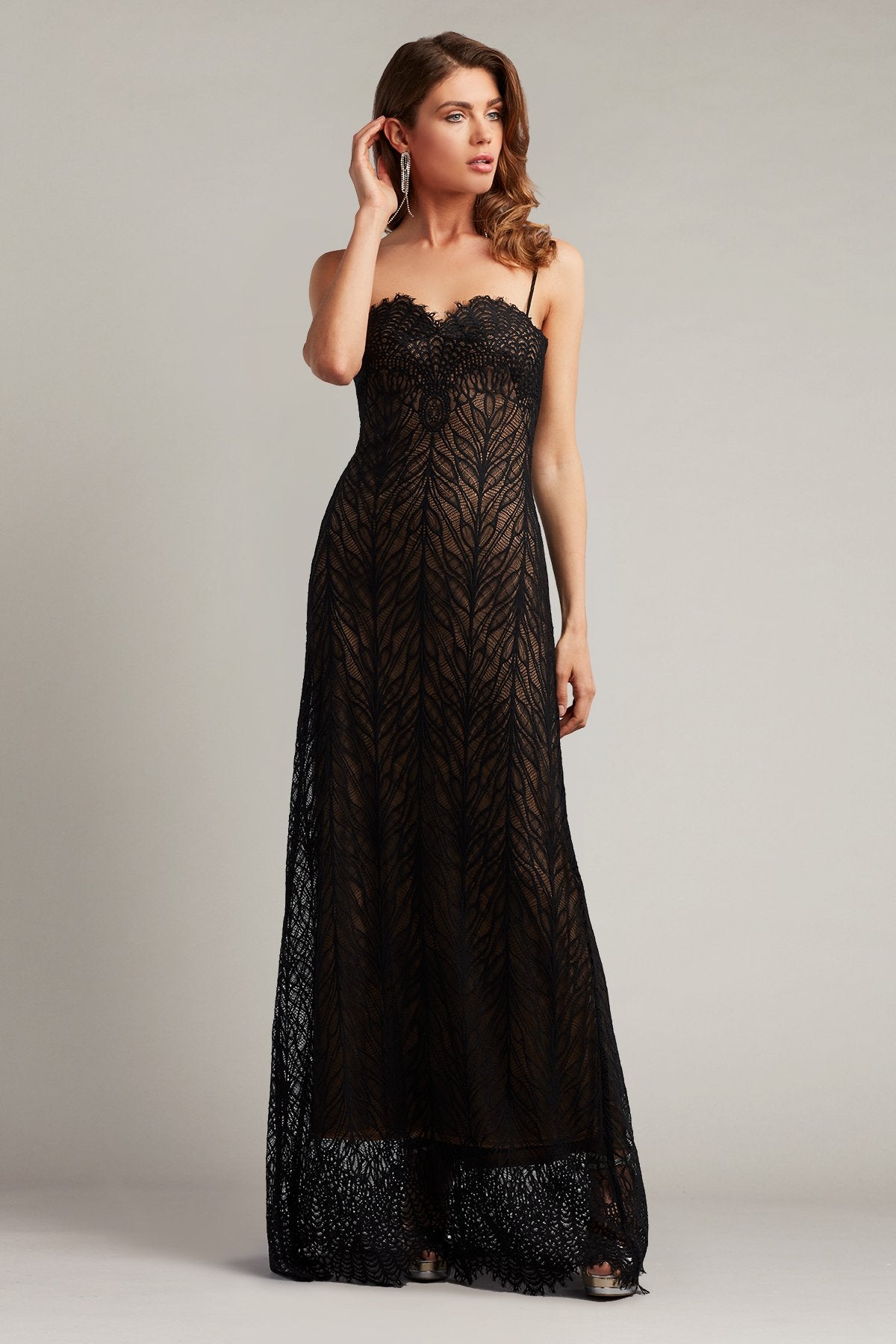 Claudette Spaghetti Strap Lace Gown
