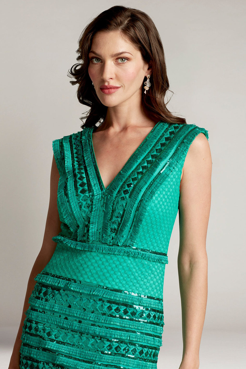 Clyde Sequin Fringe V-Neck Dress