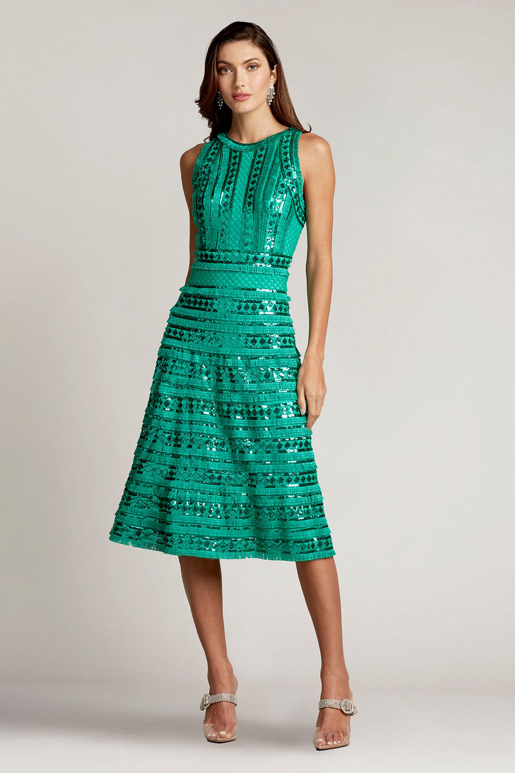 Norma Sequin Fringe Fit & Flare Dress