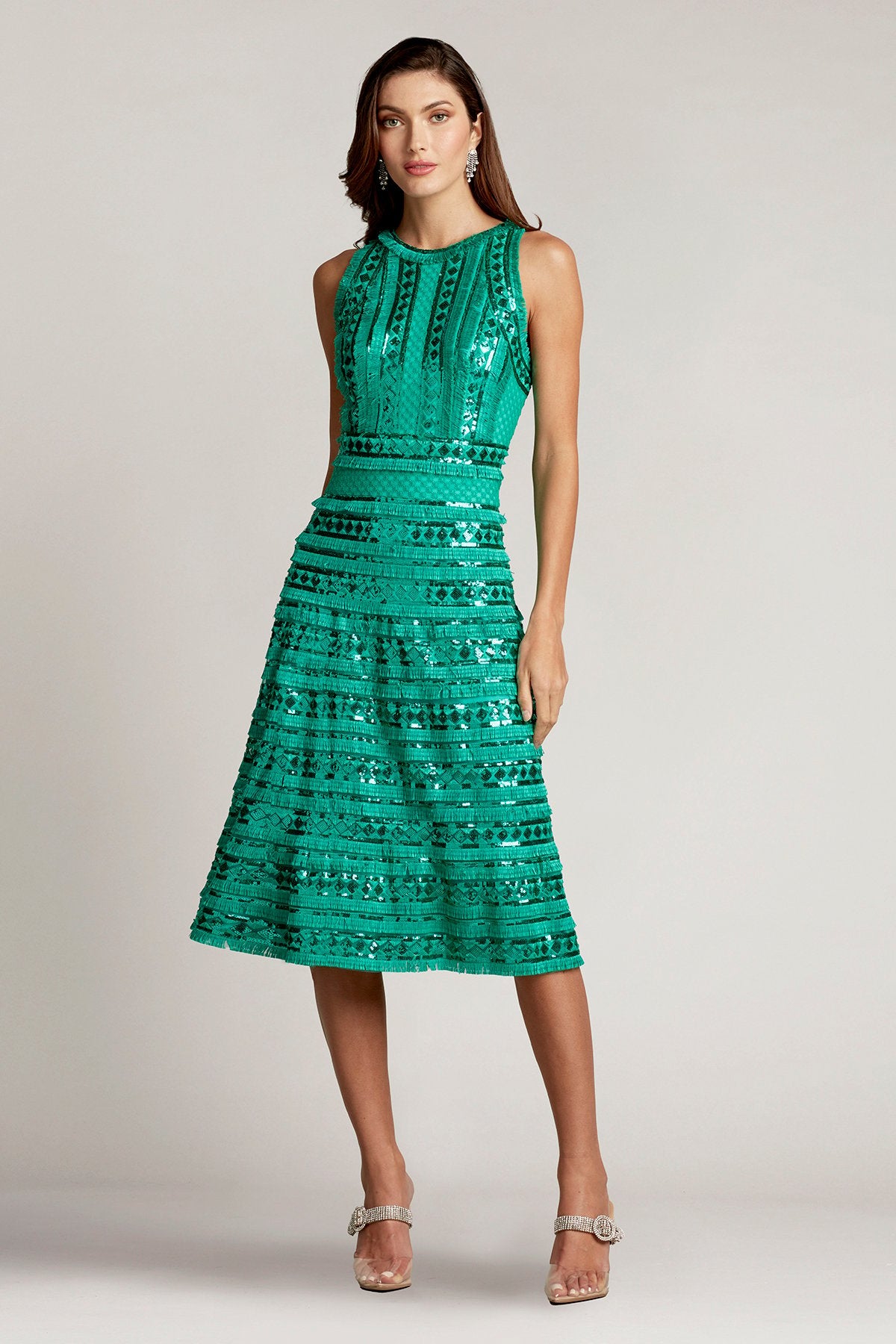 Norma Sequin Fringe Fit & Flare Dress