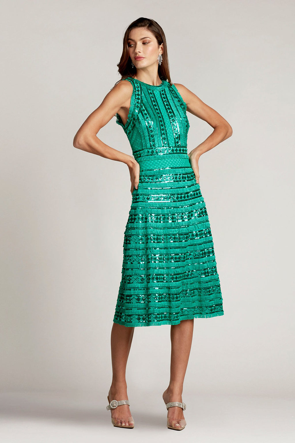 Norma Sequin Fringe Fit & Flare Dress
