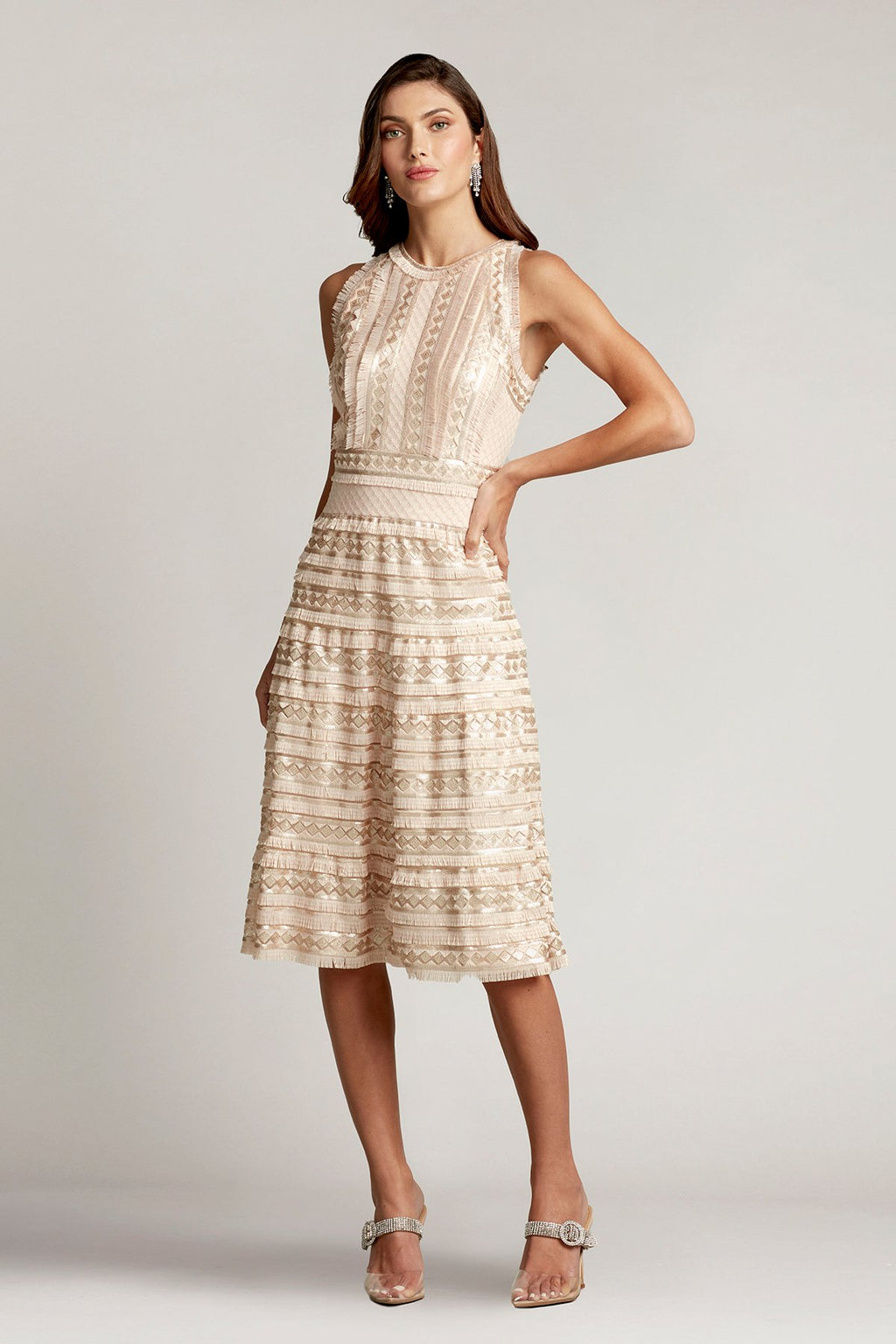 Norma Sequin Fringe Fit & Flare Dress