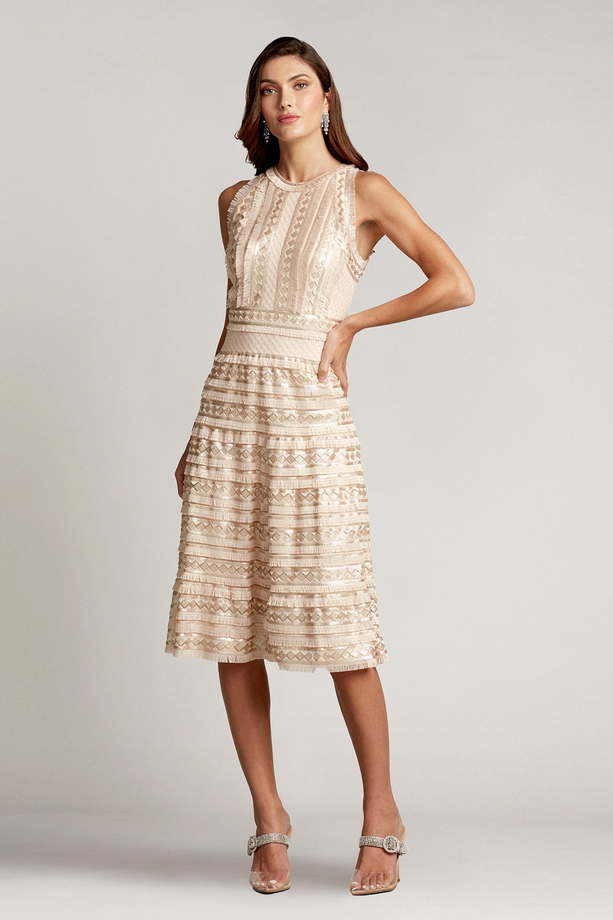 Norma Sequin Fringe Fit & Flare Dress