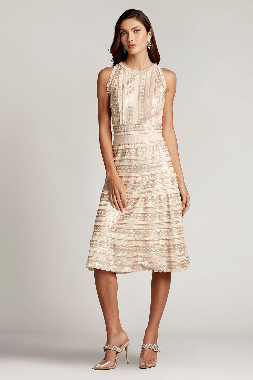 Norma Sequin Fringe Fit & Flare Dress