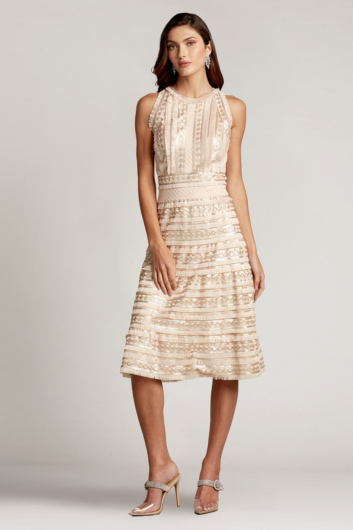 Norma Sequin Fringe Fit & Flare Dress