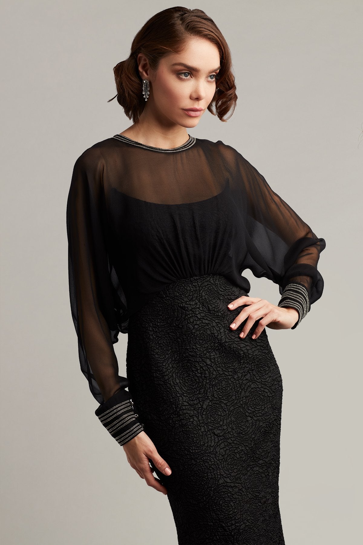 Gerrit Blouson Overlay Jacquard Gown