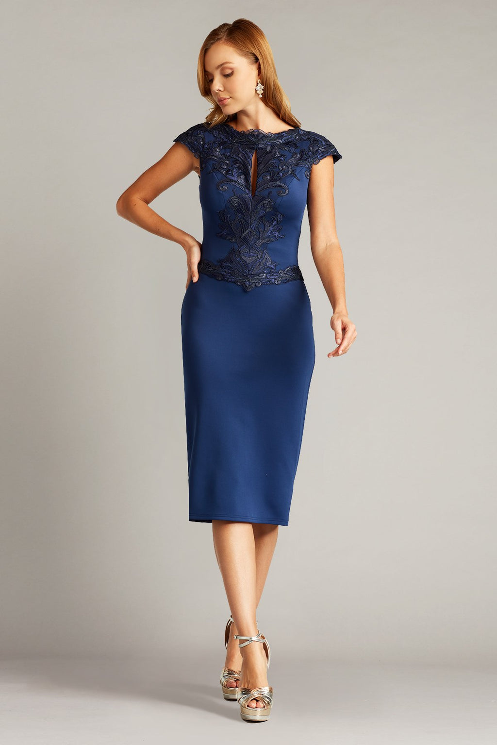 Vera Embroidered Crepe Cocktail Dress