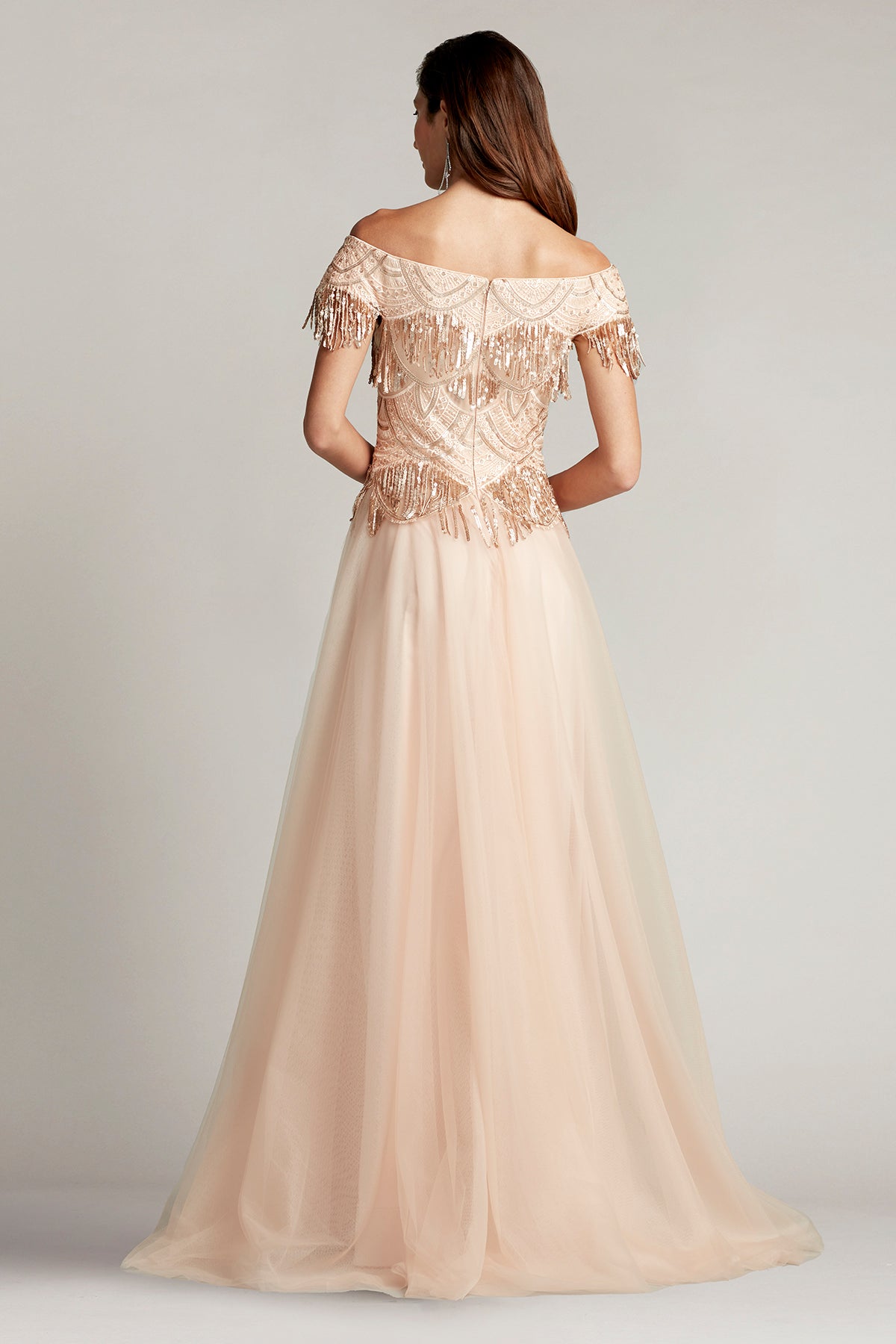 Ruby Sequin Fringe Tulle Gown