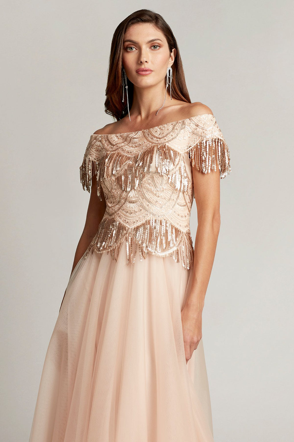 Ruby Sequin Fringe Tulle Gown