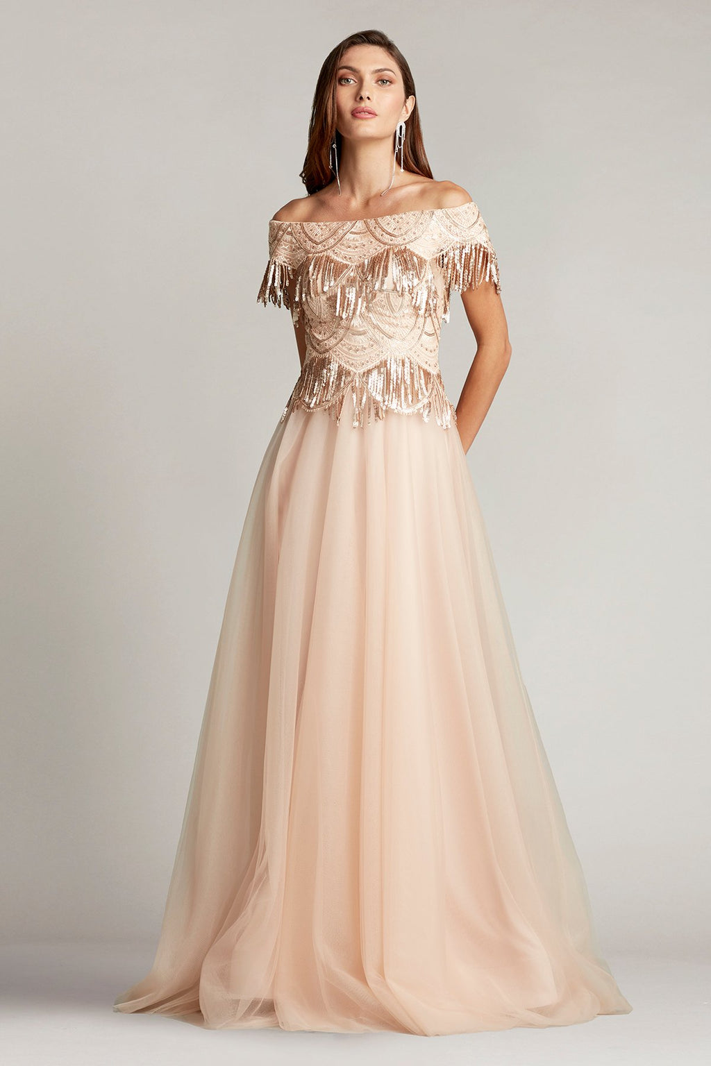 Ruby Sequin Fringe Tulle Gown