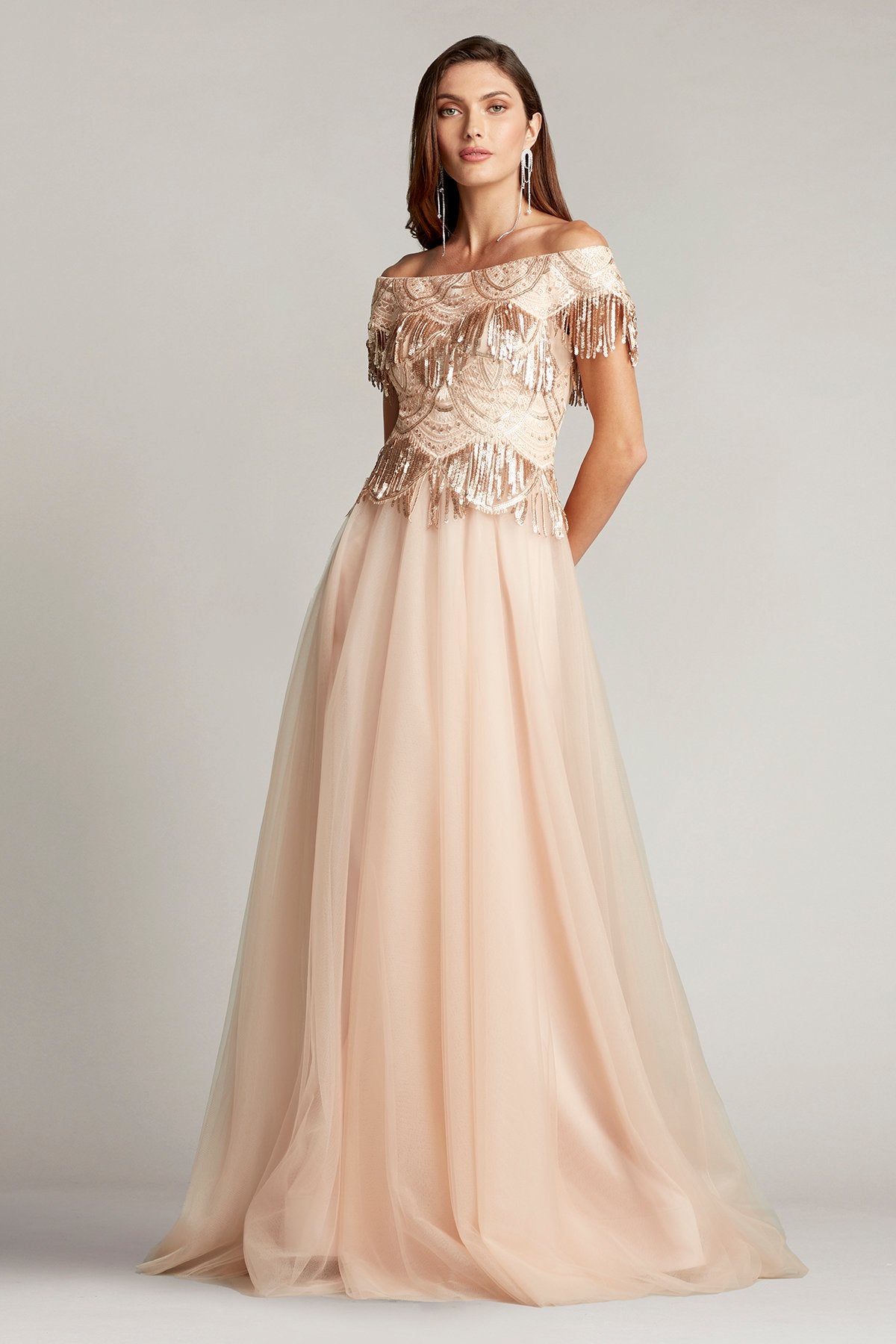 Ruby Sequin Fringe Tulle Gown