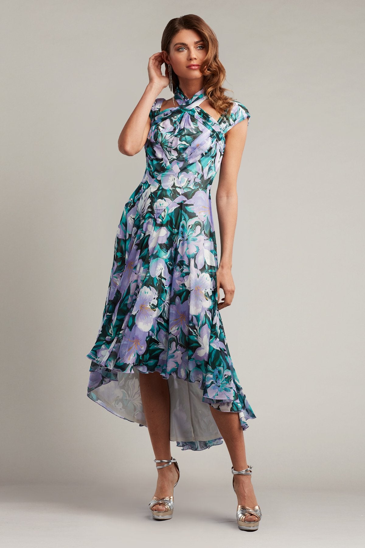 Arlene Cutout Halter Floral Midi Dress
