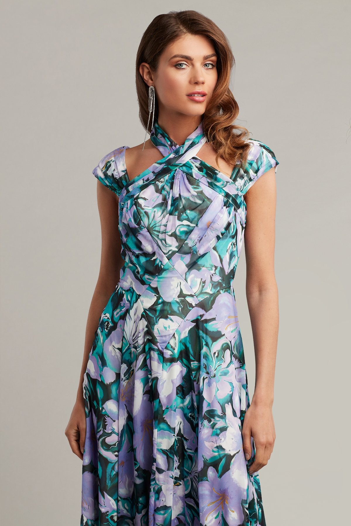 Arlene Cutout Halter Floral Midi Dress