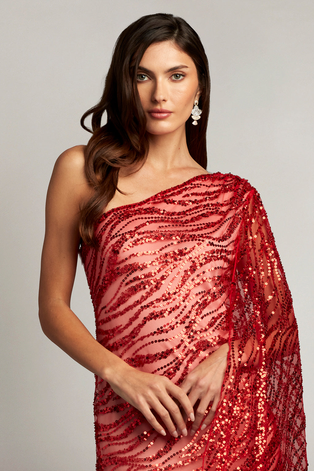 Esperanza Sequin Cape-Sleeve Gown