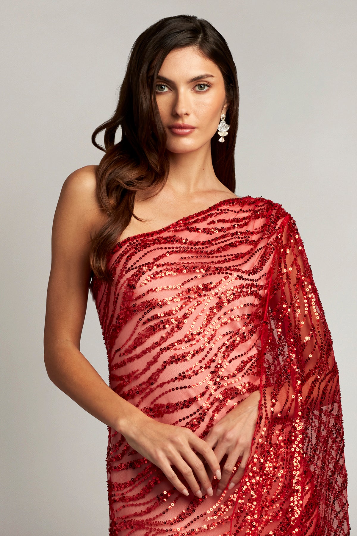 Esperanza Sequin Cape-Sleeve Gown