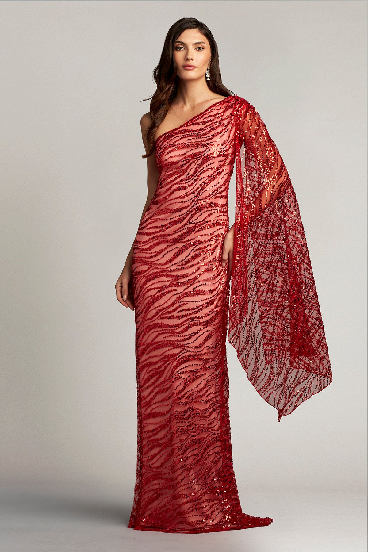 Esperanza Sequin Cape-Sleeve Gown