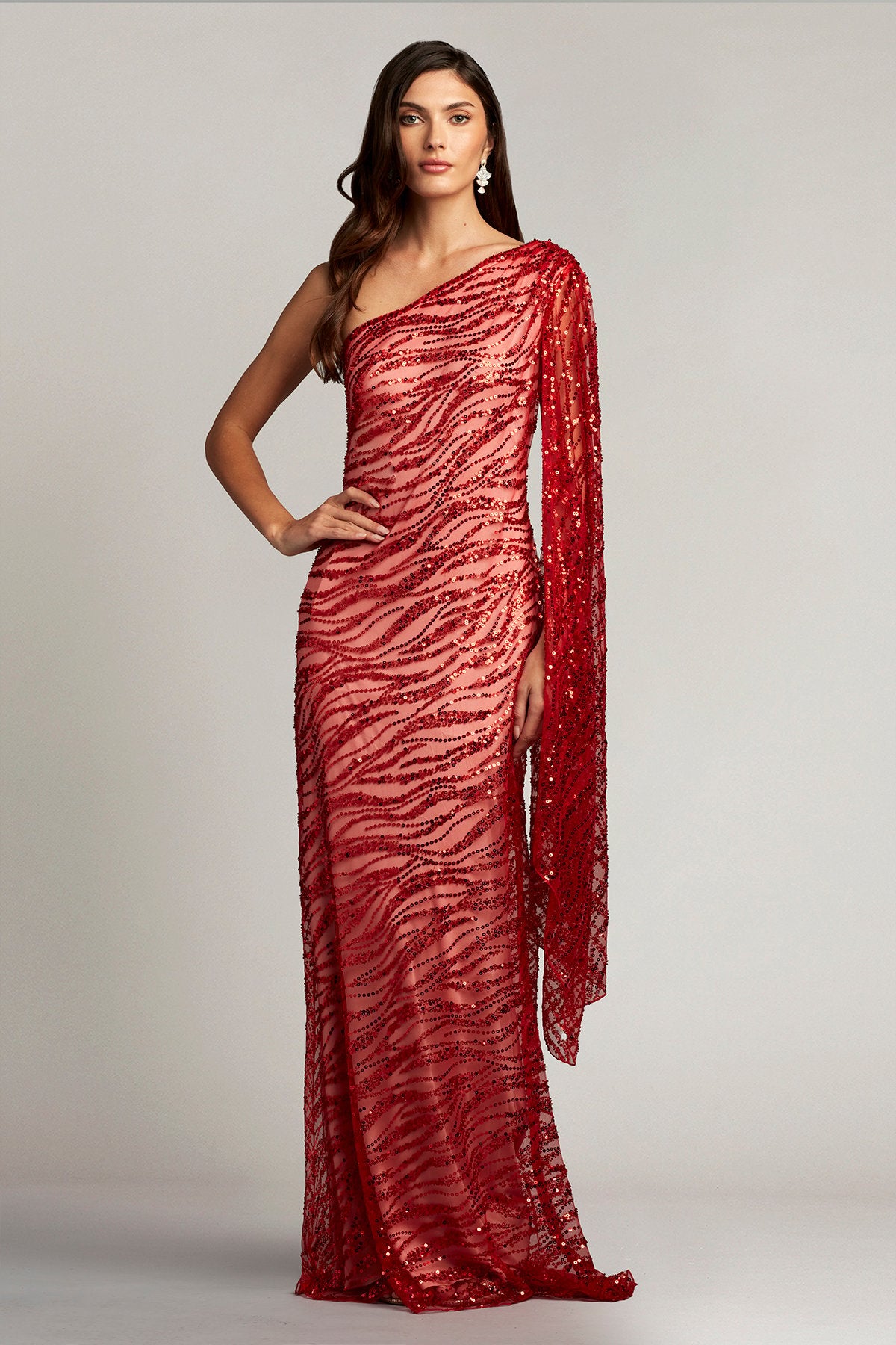 Esperanza Sequin Cape-Sleeve Gown