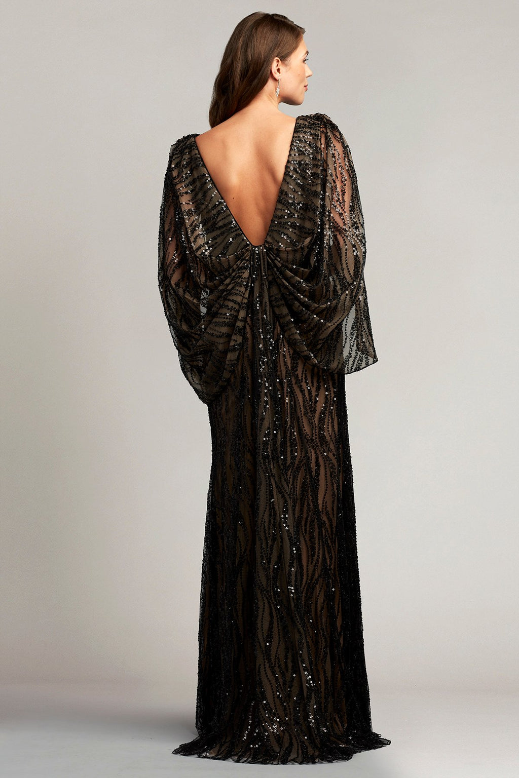 Barrow Draped Cape Sequin Gown
