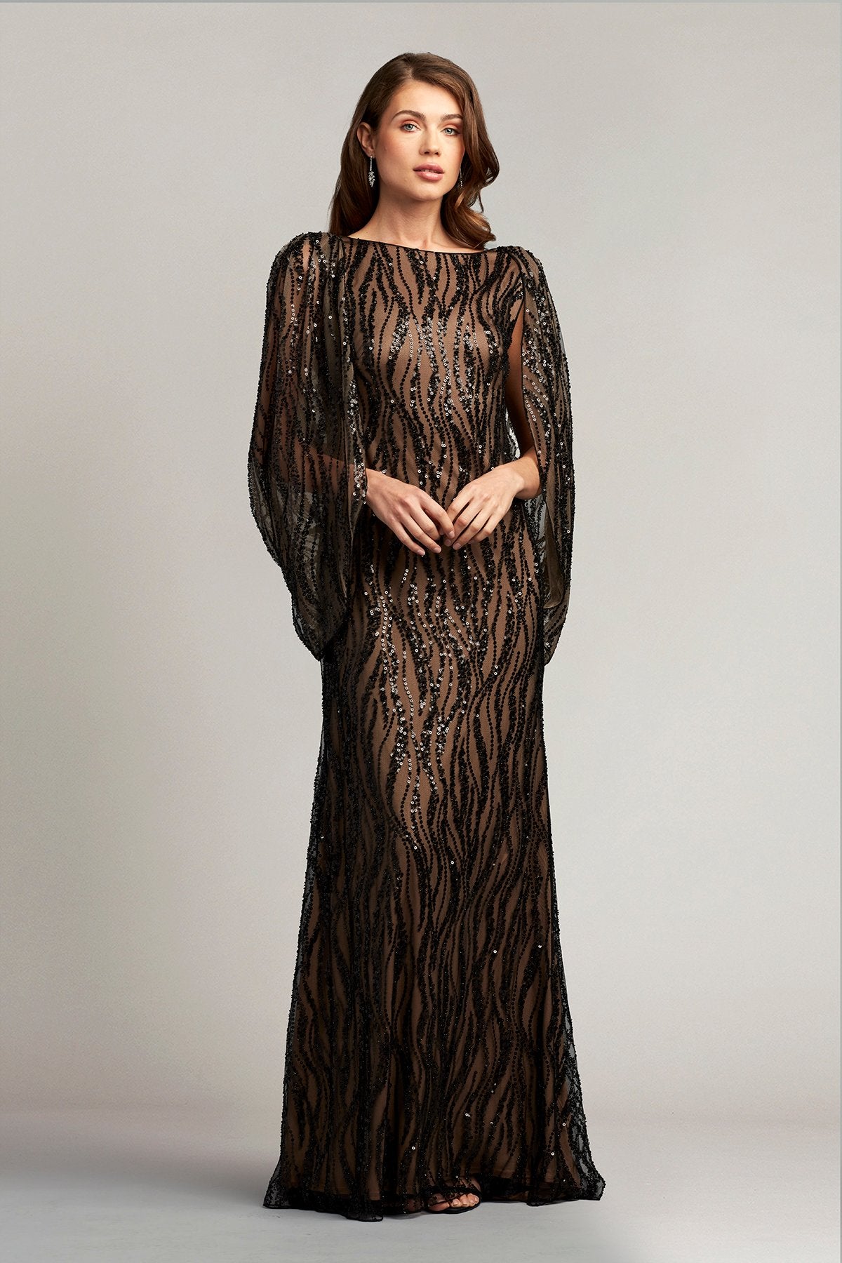 Barrow Draped Cape Sequin Gown