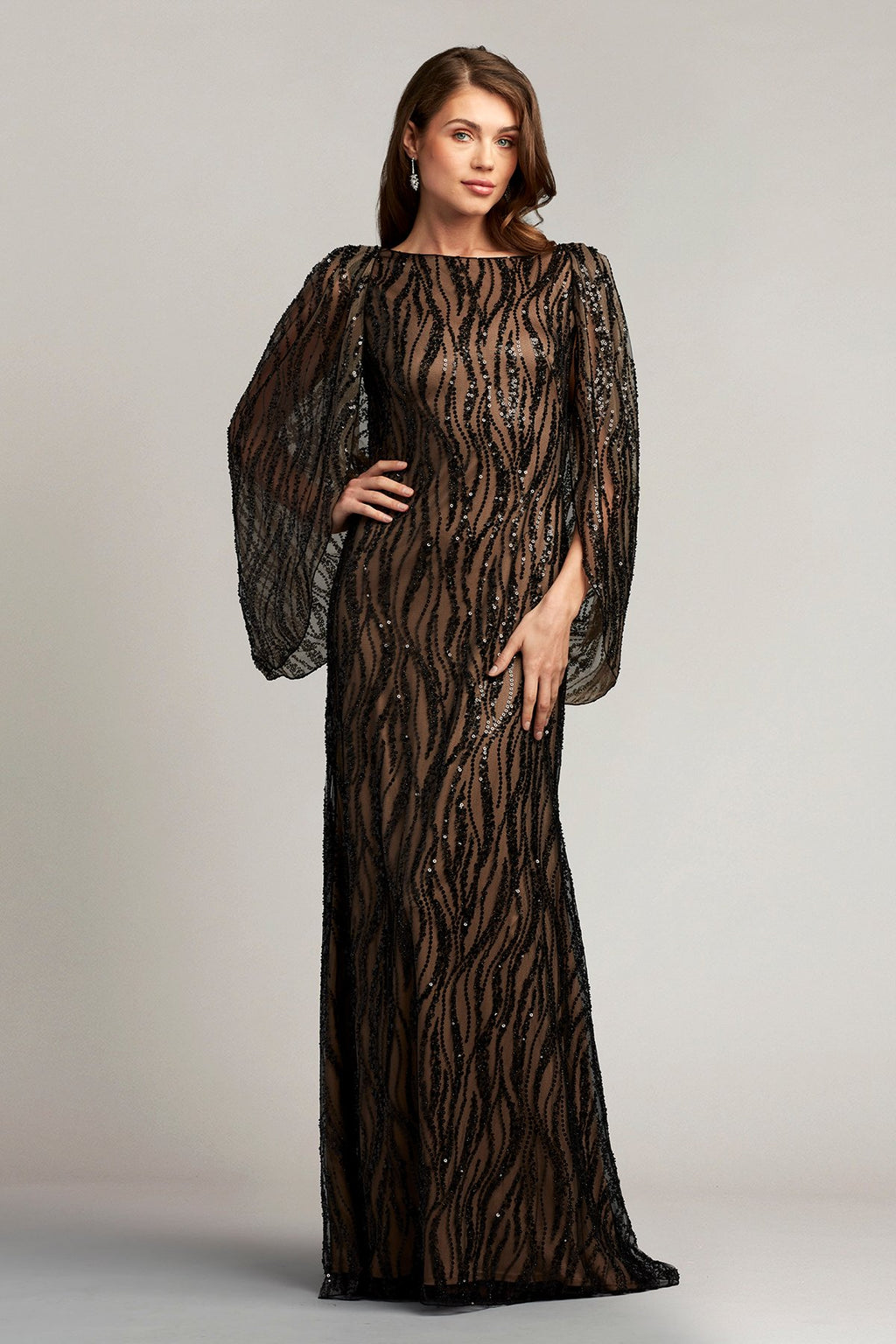 Barrow Draped Cape Sequin Gown