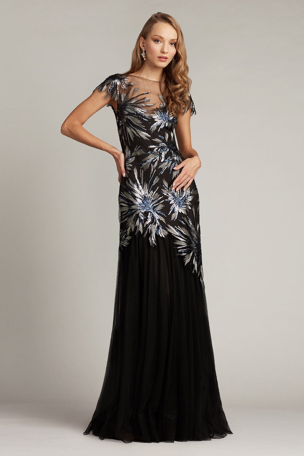 Daphney Metallic Embroidered Tulle Gown