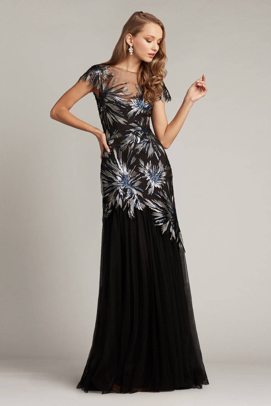 Daphney Metallic Embroidered Tulle Gown