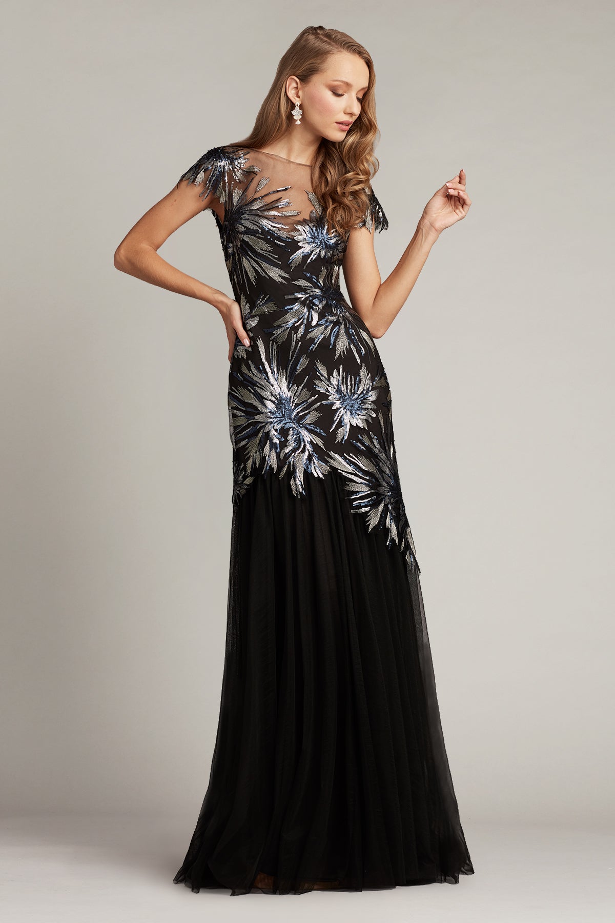 Daphney Metallic Embroidered Tulle Gown