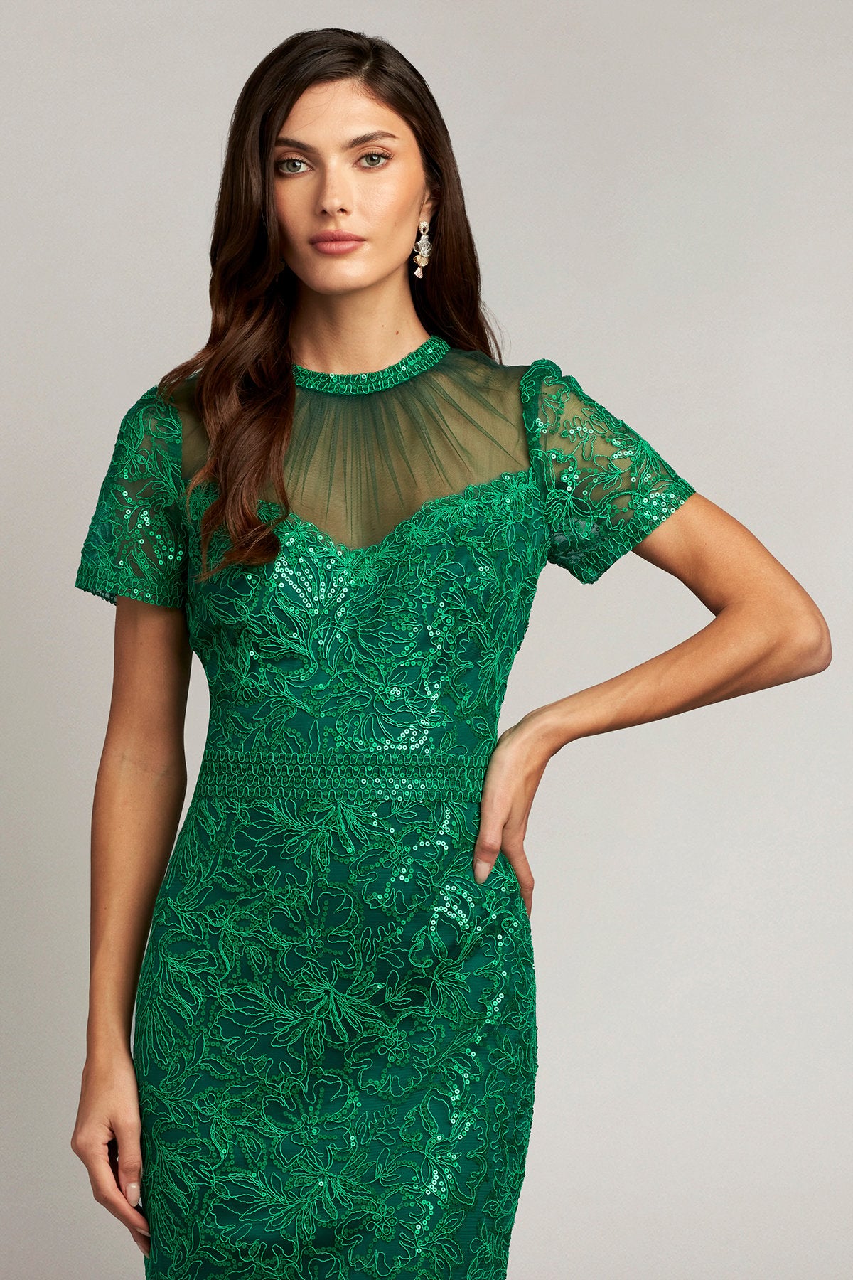 Terran Sequin Embroidered Illusion Dress