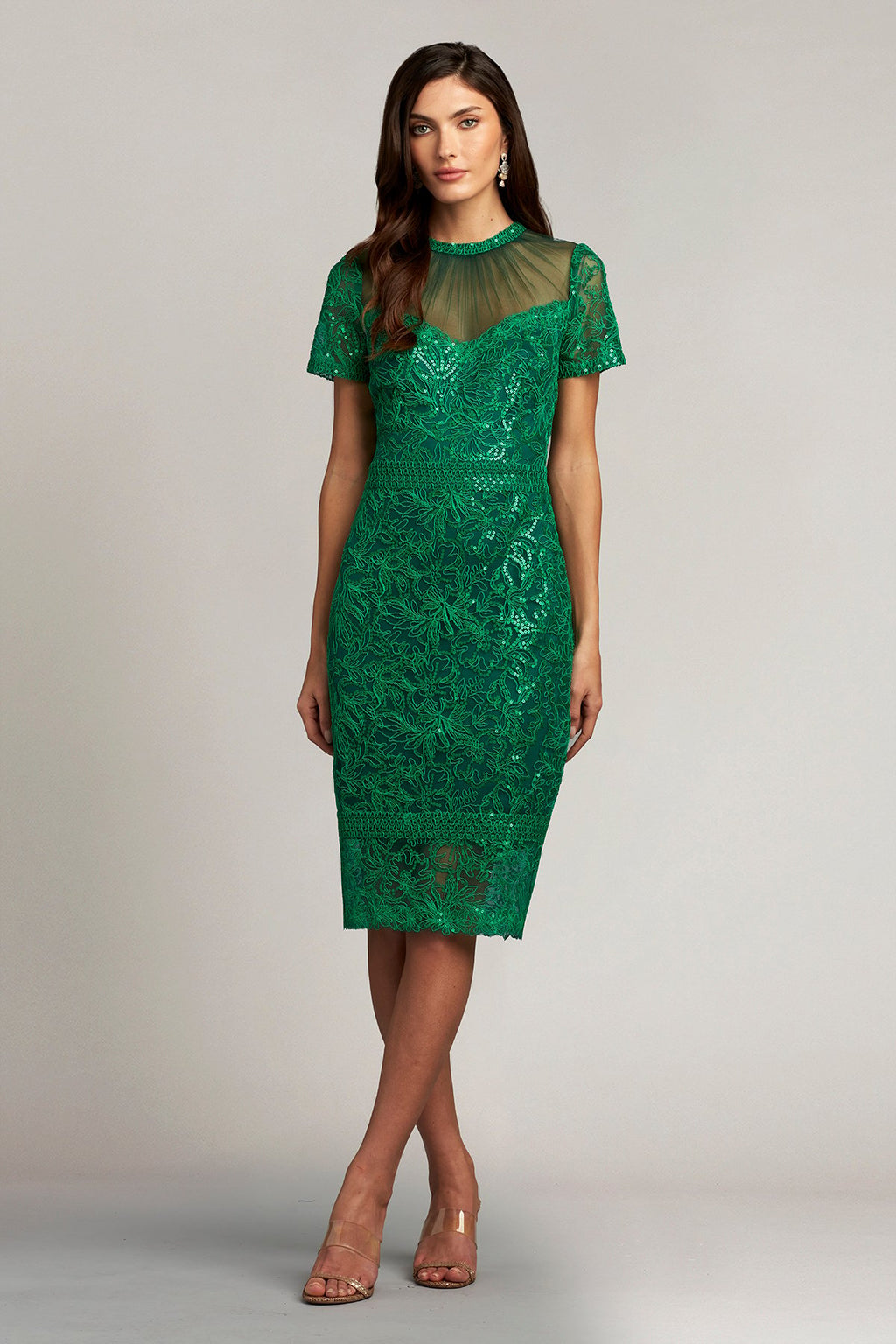 Terran Sequin Embroidered Illusion Dress